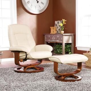 Windsor Taupe Leather Recliner and Ottoman Set