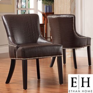 ETHAN HOME Westmont Brown Faux Alligator Print Chair (Set of 2