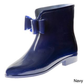 Henry Ferrera Womens Solid Rubber Rain Booties with Bow Detail