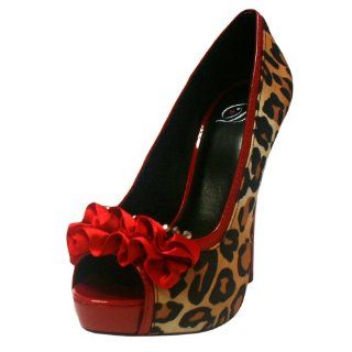 Ruffle Peep Toe Leopard Platform High Heel Pumps Shoe Size 9 Shoes