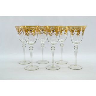 Three Star Gold Floral Wine Glass Set (Set of 6)