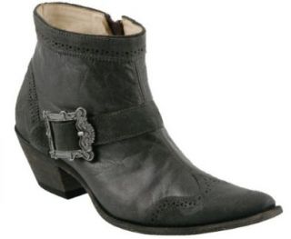 Western Cowboy Ankle Boots Leather Buckle Heels Grey/Black Shoes
