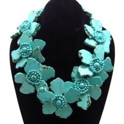 Dramatic Floral Turquoise Slab Stone Necklace (Thailand)