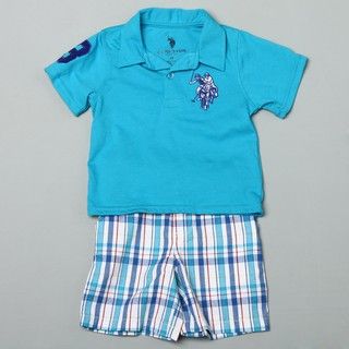 US Polo Infant Boys Polo with Plaid Short