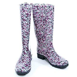 Ditsy Printed Ladies Basic Body Jelly Rain Boot Black Combo 8 Shoes