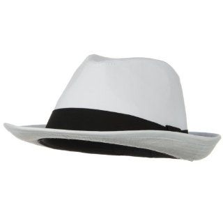 Regular Size Classic Cotton Fedora Hat   White Black Band W19S60B