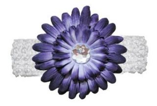 Purple Jewel Gerbera Daisy Flower White Crochet Headband