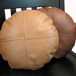 Traditional 18 inch Round Leather Pillow