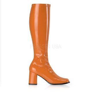  3 inch Block Heel GOGO Boots, Side Zip Orange Str Patent Shoes