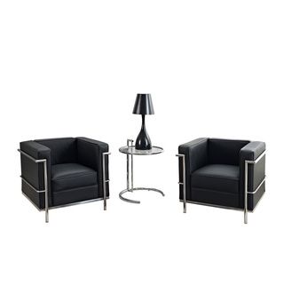 Black Leather Armchairs and Side Table