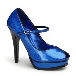 Platform Peep Toe Mary Jane Pump Blue Pearlized Glitter Patent Shoes