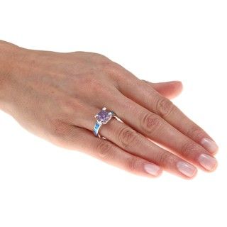 La Preciosa Sterling Silver Purple CZ and Created Blue Opal Ring