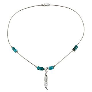 Southwest Moon Liquid Metal Feather and Turquoise Heishi 10 inch