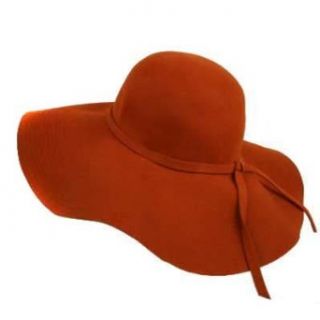 Burnt Orange Rust Wool Wide Brim Diva Style Floppy Hat
