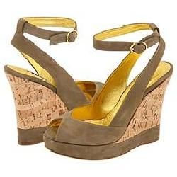 Ralph Lauren Collection Haylee Olive Suede/Gold Fleck Cork Sandals