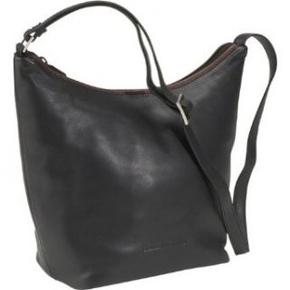 Derek Alexander Leather Top Zip Bucket Bag   Black/Brandy