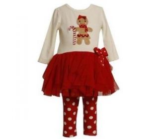 Girls Christmas   Ivory Gingerbread Red Ruffle Pant Set 4