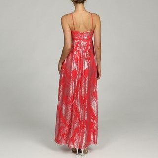 Ignite Evenings Womens Coral Metallic Paisley Gown