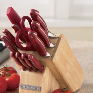 KitchenAid Red 13 piece Fine edge Forged Cutlery Block Set