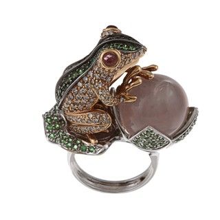 18k Gold 2 1/4ct TDW Diamond, Tsavorite and Tourmaline Frog Estate