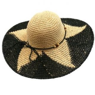 Black & Crème Paper Braid Wide Brim Starburst Floppy Hat