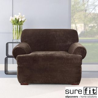 Sure Fit Stretch Plush Chocolate T cushion Chair Slipcover