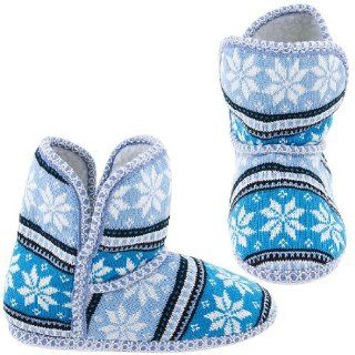  Blue Snowflake Fair Isle Bootie Slippers for Women S/5 6 Shoes