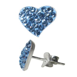 Sterling Silver Light Blue Crystal Heart Earrings