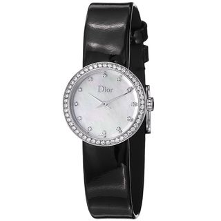 Christian Dior Womens La D De Dior Black Leather Strap Diamond Watch