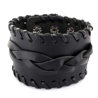 Black Leather Braided Center Bracelet