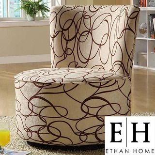 ETHAN HOME Moda Chocolate Swirl Print Round Swivel Chair