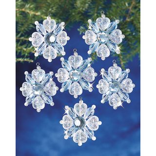 Holiday Beaded Ornament Kit Filagree Snowflake 1 3/4 Makes 12