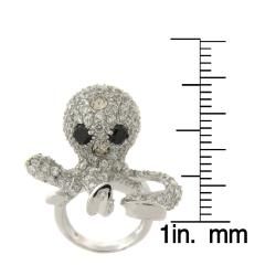 Gem Jolie Silverplated Black and White Cubic Zirconia Octopus Ring