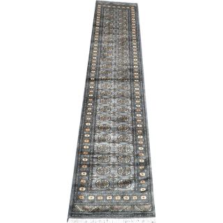 Hand knotted Gray/ Beige Bokhara Wool Rug (27x 12)
