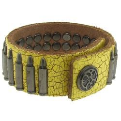 Distressed Yellow Leather and Silvertone Bullet Accent Bracelet