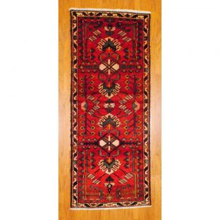 Persian Hand knotted Hamadan Red/ Ivory Wool Rug (38 x 92