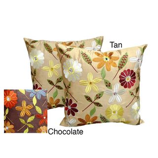 Milena Floral Embroidered Jewel Embellished 18x18 inch Throw Pillows