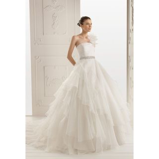 Womens Ivory Organza One shoulder Pageant Style Wedding Gown