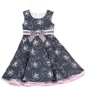 Rare Editions Girls 4 6x Butterfly Embroidered Dress, Grey