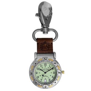 Field & Stream Mens Green Dial Spring Clip Pocket Watch