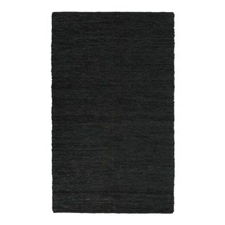 Hand woven Chindi Black Leather Rug (8 x 10)