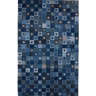 Hand knotted Abstract Denim Blue Wool Rug (5 x 8)