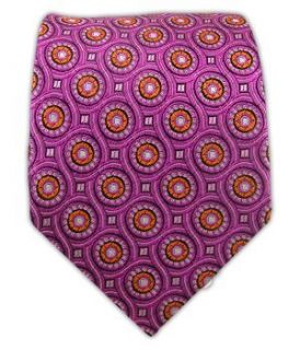 100% Silk Woven Fuschia Looped Geometric Patterned Tie