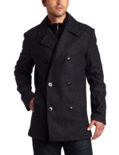 Kenneth Cole Reaction Mens Plush Peacoat With Bib Black