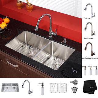 Kraus 33 in Undermount Double Bowl Stainless Steel Kitchen Sink with
