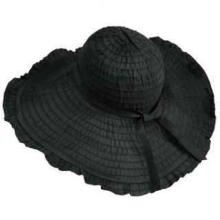 Black Ruffled Wide Wired Brim Floppy Sun Hat Clothing