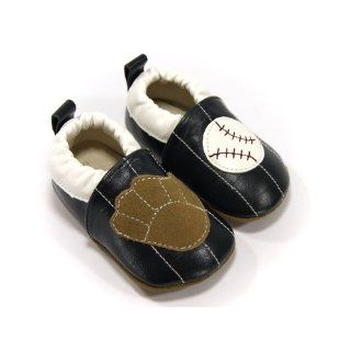 Boy Soft Sole/Crib Shoes, Black, Sheepskin, Sport, Baseball (Infant
