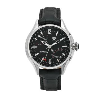 Timex Mens Perpetual Calendar Black Leather Strap Black Dial Watch