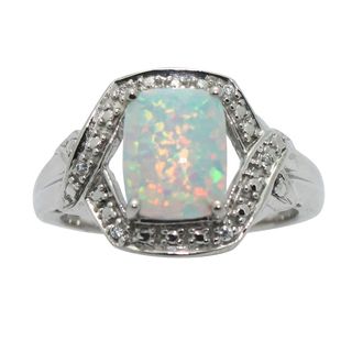 Sterling Silver Created Opal and Cubic Zirconia Ring