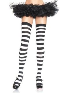Opaque Thigh High Nylon Stocking With Wide Stripe (Black